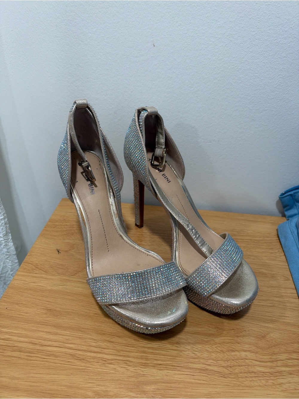Gianni Bini Silver Crystal Platform Ankle-Strap Heels